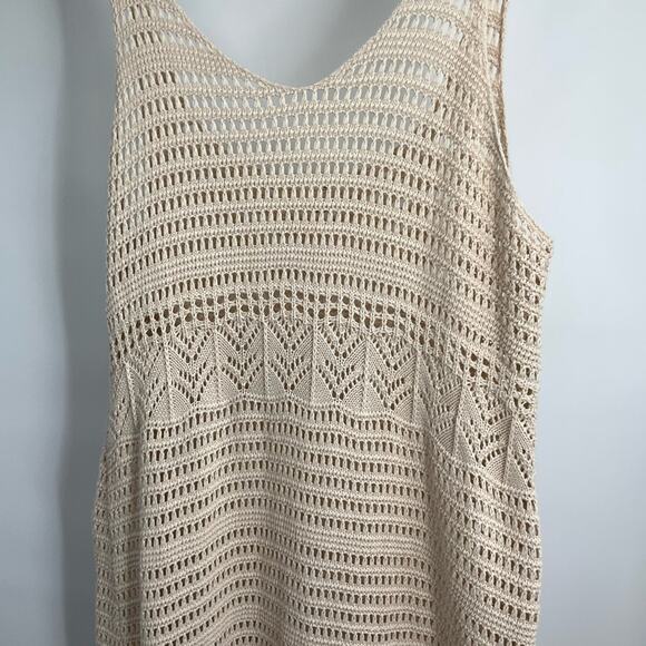 RIP CURL Crocheted Maxi Dress Beach Coverup Tan Large Cotton Vacation Relaxed - Picture 8 of 16